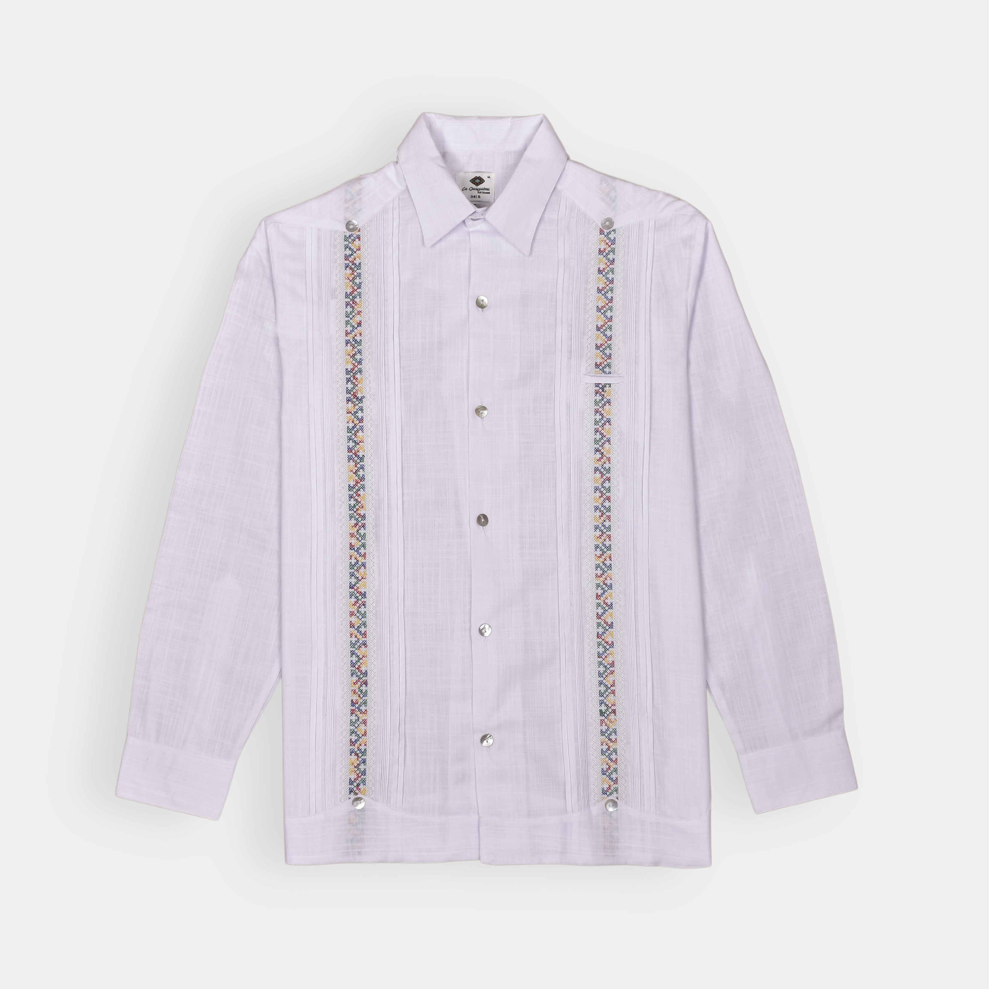 GUAYABERA MULTICOLOR BLANCA MANGA LARGA